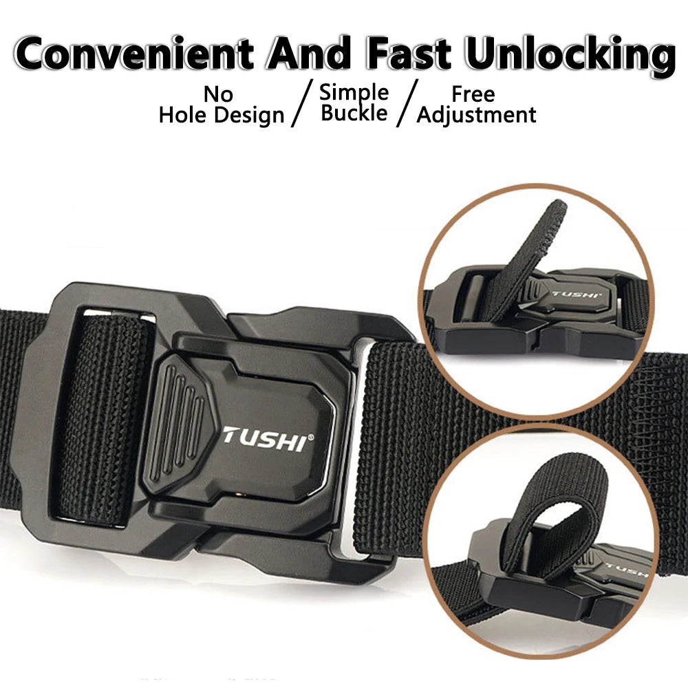 TUSHI New Tactical Outdoor Belt for Men and Women Aluminum Alloy Buckle Quick Release Elastic Belt Casual Belt Jeans Waistband