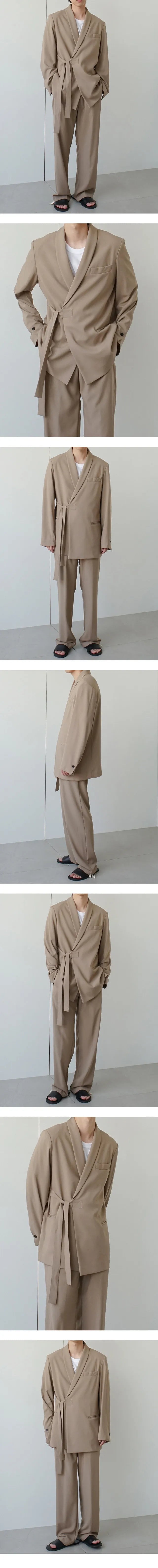 Spring Autumn Men's Loose Half Sleeved Suits Blazer Pants  2 Pieces Solid Clor Fashion Half Waistband Casual Blazer Suit Sets