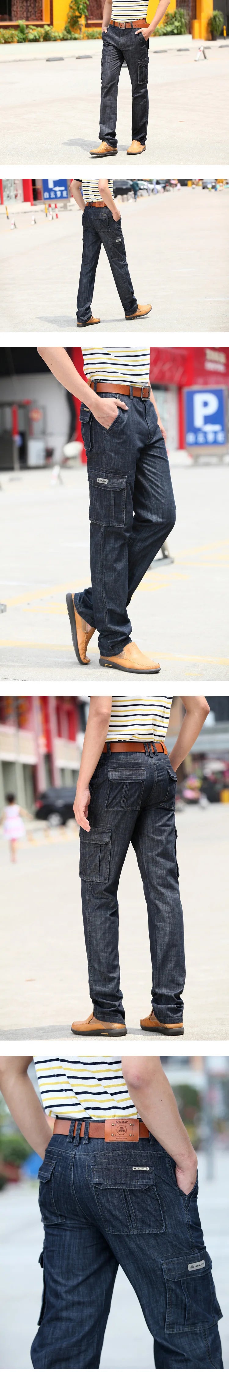High Quality Men's Jeans Multi Pocket Denim Cargo Pants Oversized Casual Pants Men Clothing Loose Trousers 29-44