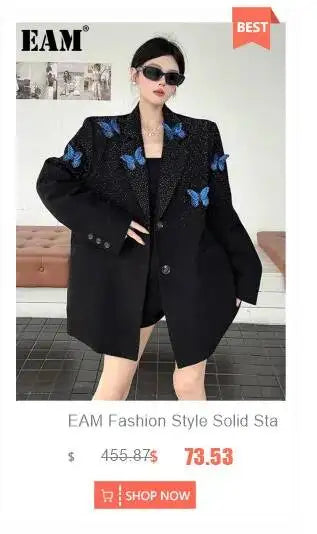 EAM Japanese Style Turn-Down Collar Double Breasted High-Low Hem Cropped Trench Coat Women's Jacket 2026 Autumn New