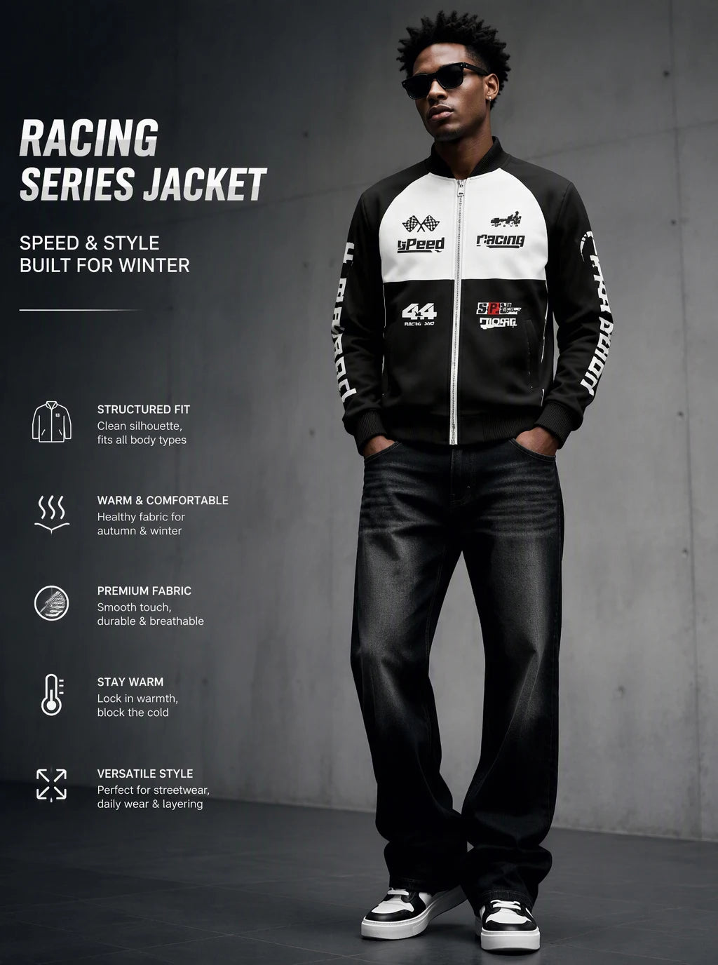 Men's pilot jacket with zipper pocket, casual baseball collar, outdoor sports pilot jacket