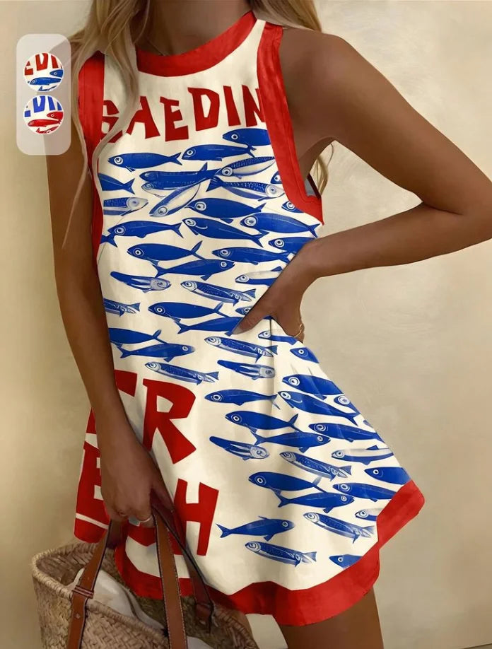Summer Casual Printed Dress For Women's Sleeveless Round Neck Fashion Dresses Beach Holiday Sundress Party  Vestidos Para Mujer