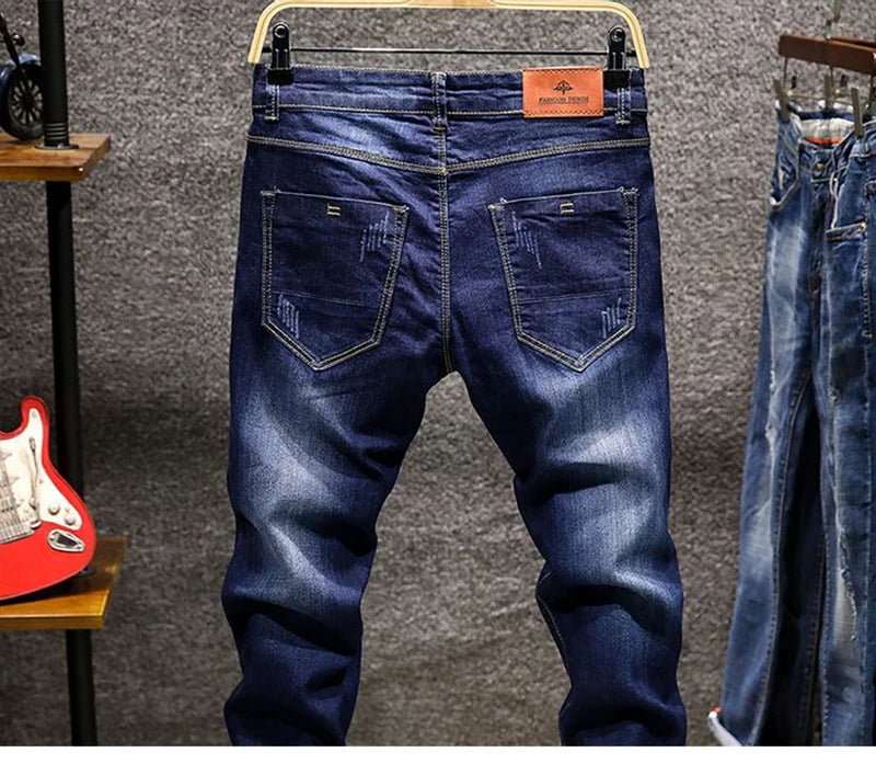 Elastic Fashion Jeans Men Ripped Vintage Slim Denim Pants Hip Hop Distressed Frayed Fashion Men's Clothing Pants