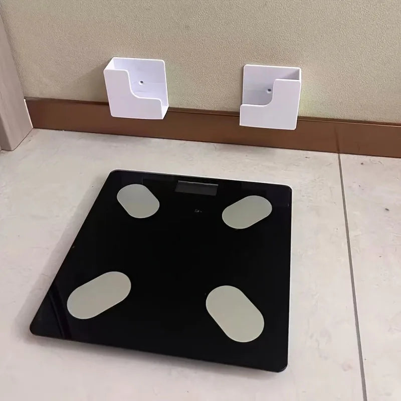 2pcs Scale Storage Holder,Black & White Weight Scale Stand,Space-Saving Bathroom Organizer, Self-Adhesive Scale Support for Home