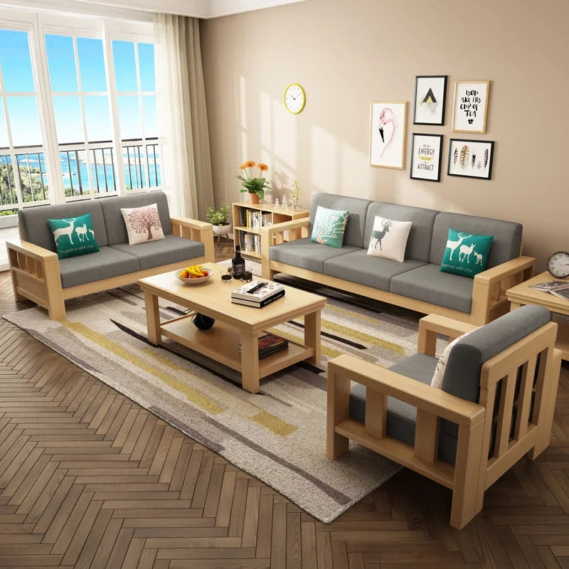 For Nordic Simple and Modern Design of the Size of the Living Room Furniture Combination Set Solid Wood Sofa