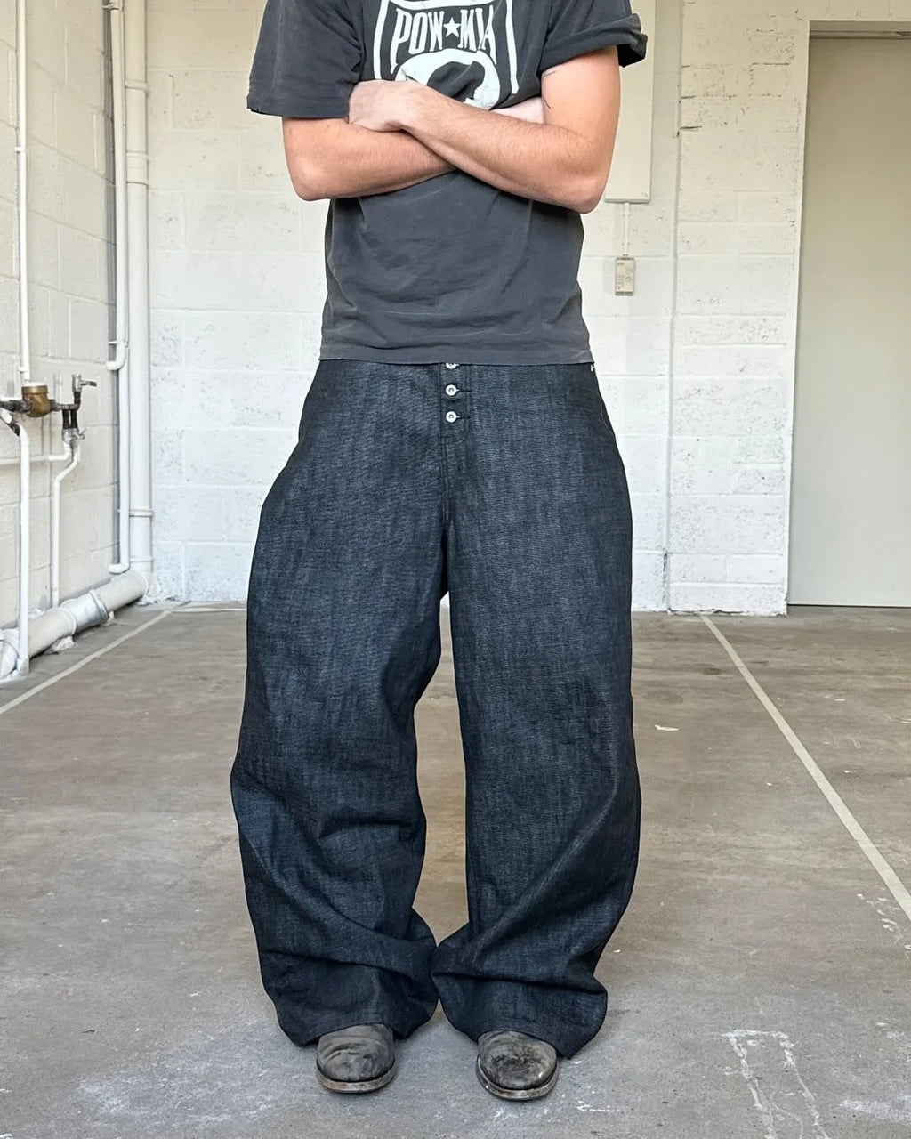 Japanese Raw Denim Loose Fit Jeans Classic Unwashed Cotton Workwear Baggy Trousers for Men