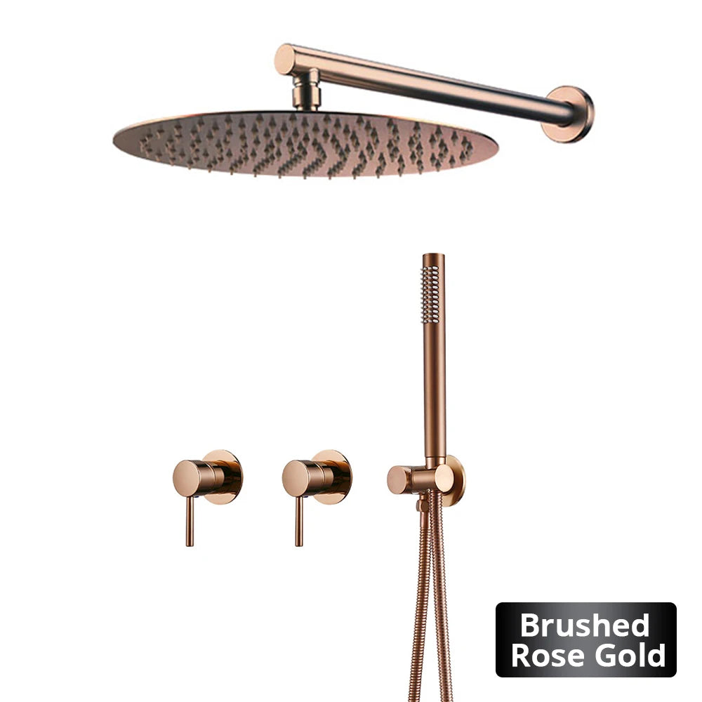 Wall Mounted Bathroom Shower Rainfall Shower Set Rose Gold Mixer Brass Faucet Hot Cold Water Mixer Tap With Head 8/10/12 Inch