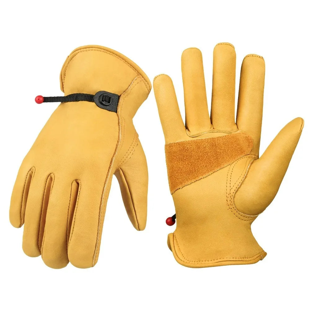 Leather Work Gloves Soft Cowhide Welding Security Protection Safety Workers Mechanic Driver Hunting Driving Farm Garden Glove