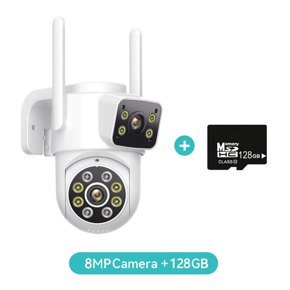 4K 8MP PTZ WiFi Surveillance Camera Dual Screen AI Human Detection Wireless Outdoor IP66 Waterproof CCTV Security P2P iCSee APP