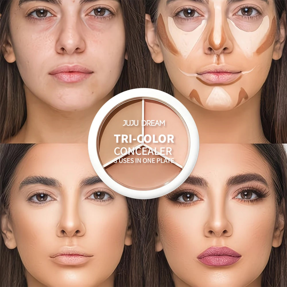 Professional Concealer Palette 3 Shades, Full Coverage Dark Circle Corrector, Face Makeup for Flawless Skin