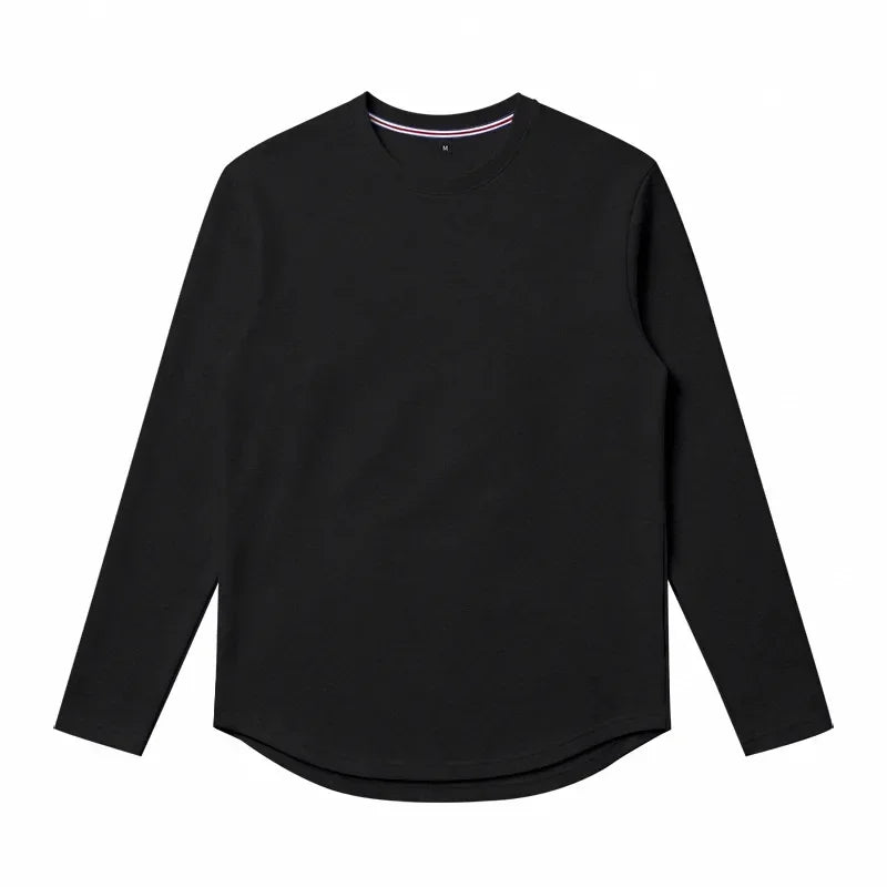 Autumn and Winter Men's Thin Casual Crew Neck Pullover Loose Versatile Breathable Commuter Long Sleeve Bottom T-Shirt