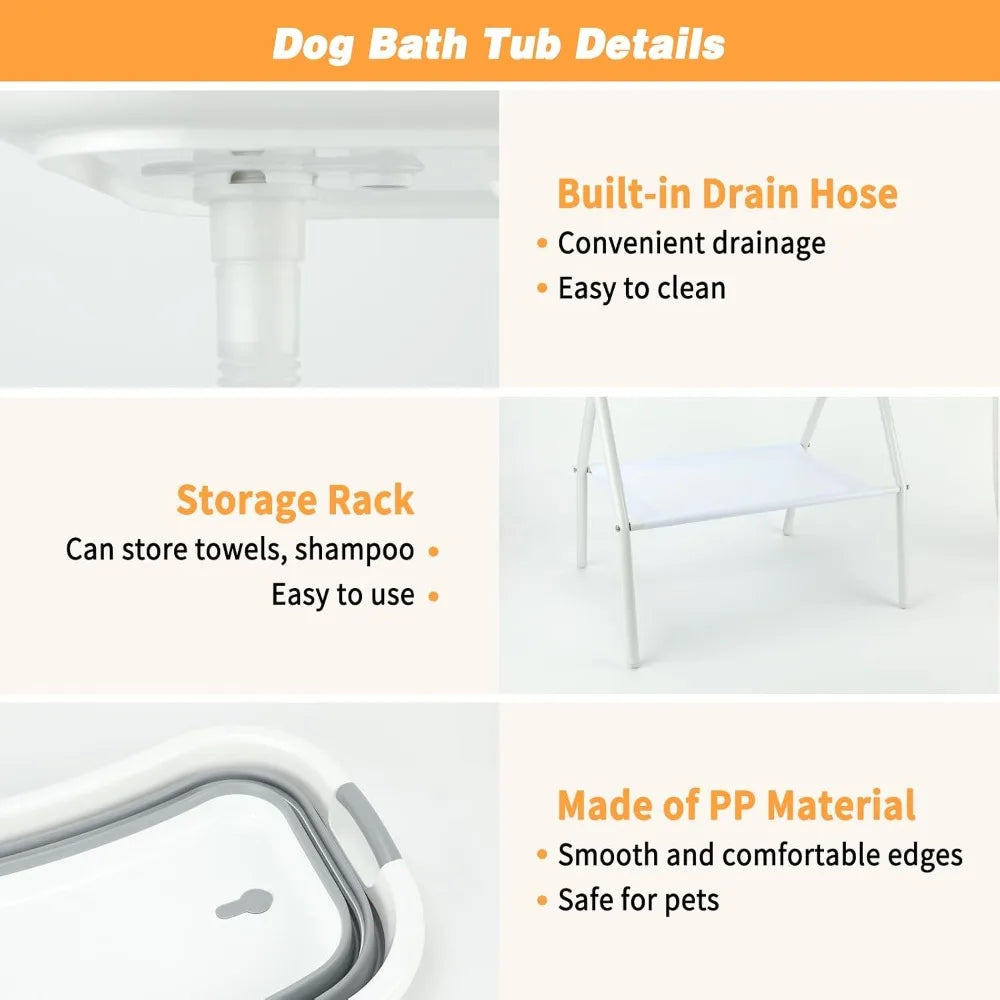Portable Collapsible Dog Bath Tub Elevated Pet Washing Station with Drainage for Bath Shower Grooming Puppy Small Medium Dogs