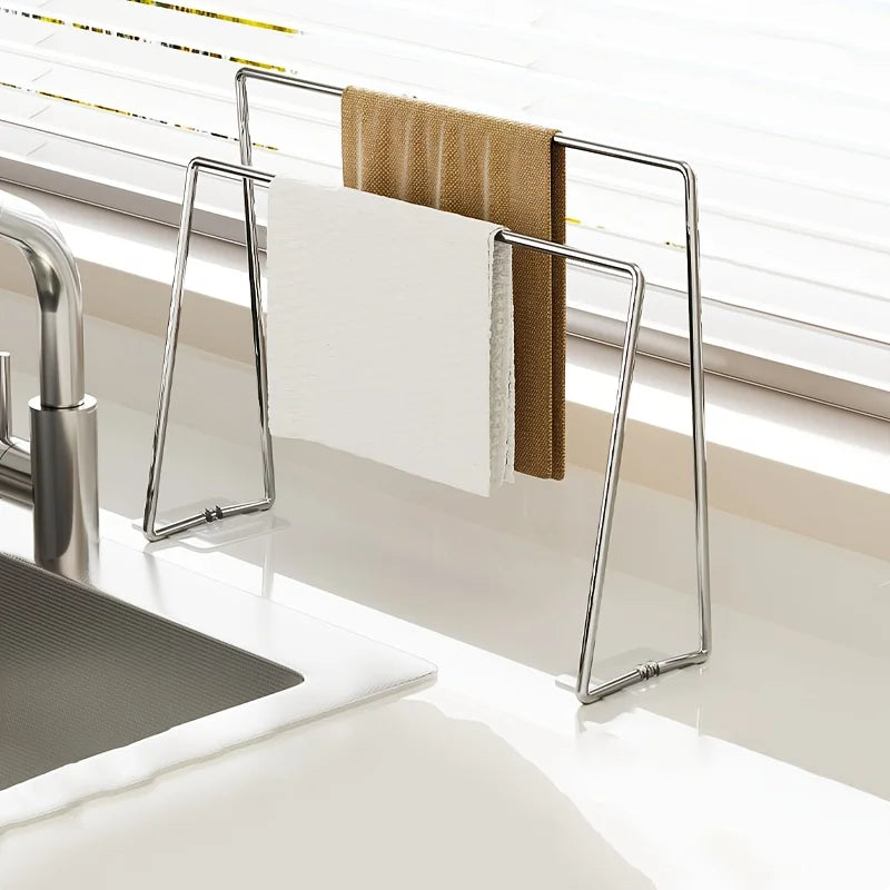 Stainless Steel Kitchen Sink Organizer - Towel Rack, Dishcloth Rack, Drain Rack, for Dish Storage and Organization, Space-Saving