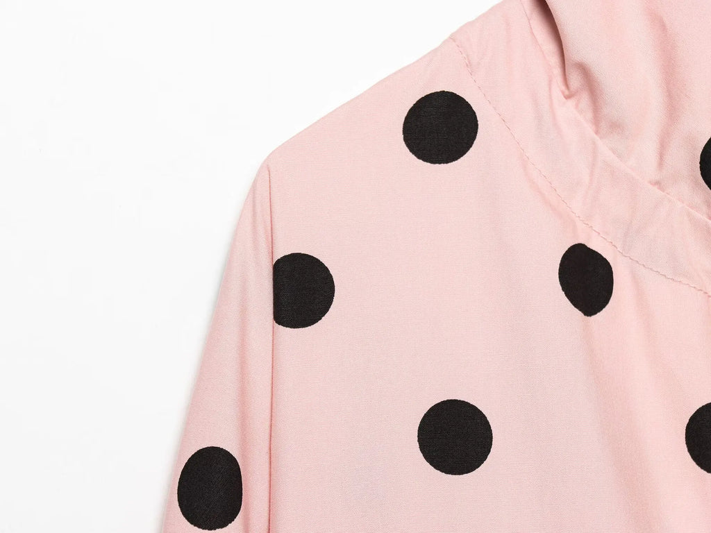 KONDALA Vintage Pink Polka Dot Pink Women Elegant Shirt Fashion 2026 Single Breasted Shirt Chic Night Party Fall Female Blouse