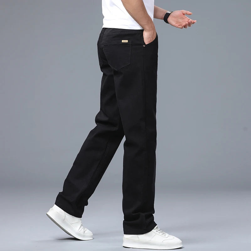 Classic Straight Men's Jeans Spring New Fashion Business Work Casual Trousers Comfort Elastic Solid Color Denim Pants