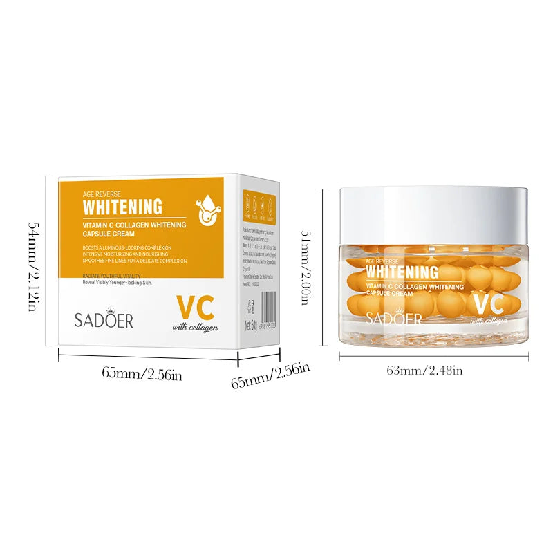 SADOER Vitamin C Collagen Capsule Face Cream Whitening Facial Cream Intensive Moisturize Smooth Fine Lines Youth Skin Care