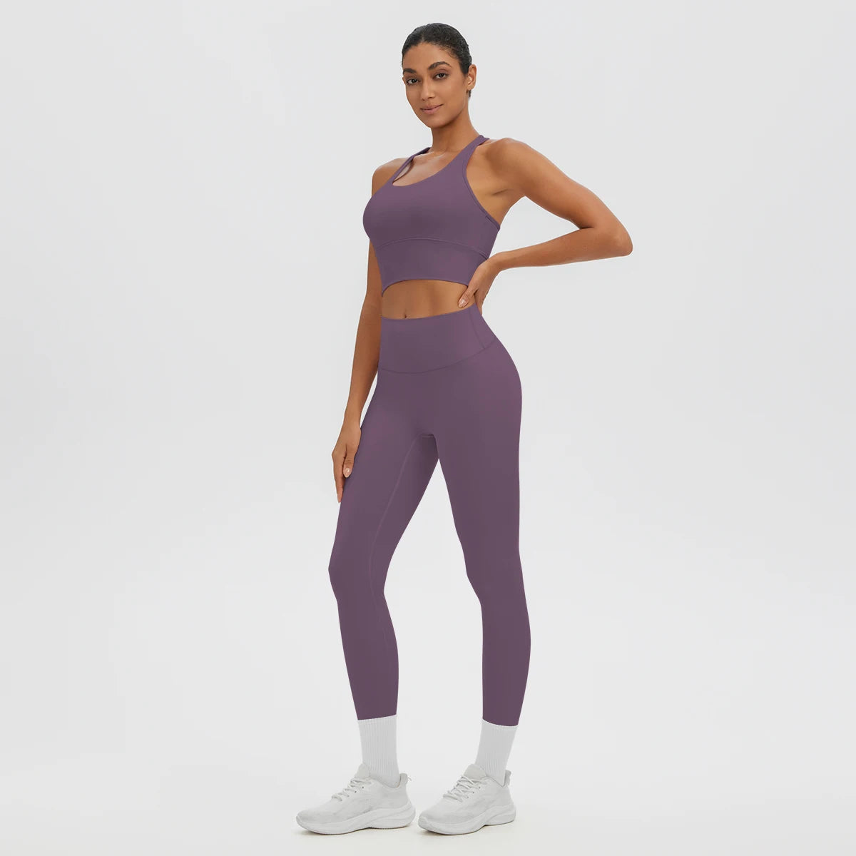 2PCS/set Gym Sports Yoga Suit for Women's Solid Color High Stretch Quick Drying Legging Yoga Pants Gather I-shaped Vest Yoga Set