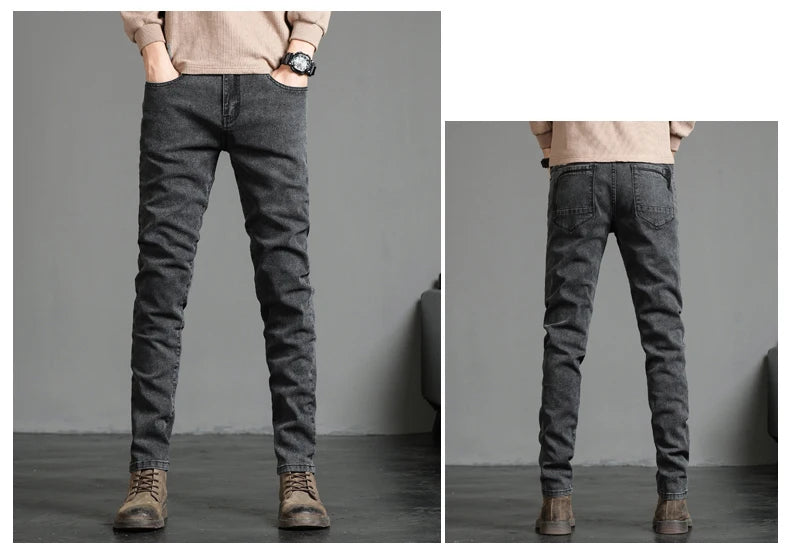 Men's Skinny Grey Jeans Fashion Casual Elastic Cotton Slim Korea Blue Biker Pencil Denim Trousers Male Hip Hop Brand Clothing