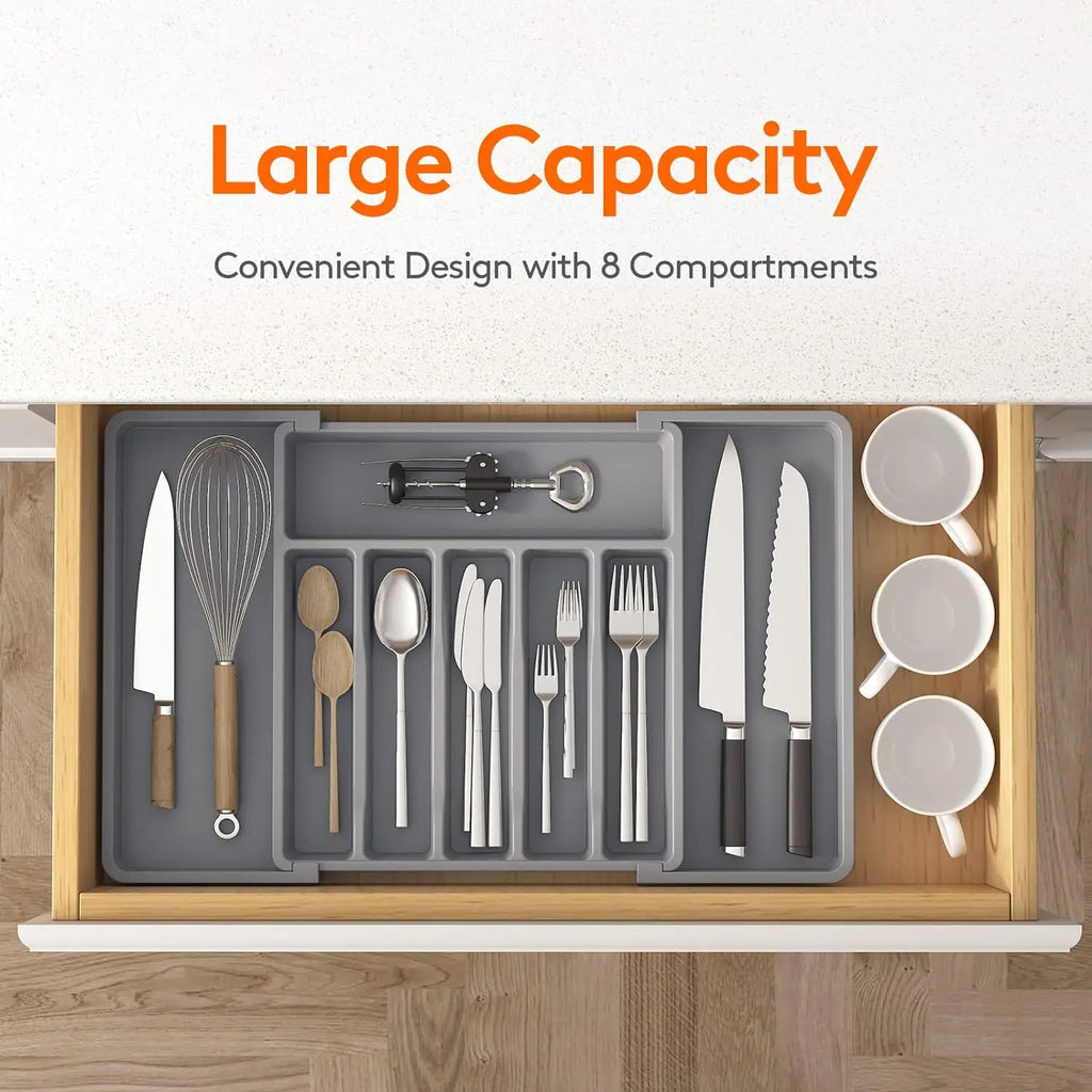 Large Extendable Cutlery Organizer Tray Adjustable Kitchenware Drawer Storage for Spoons Forks Knives