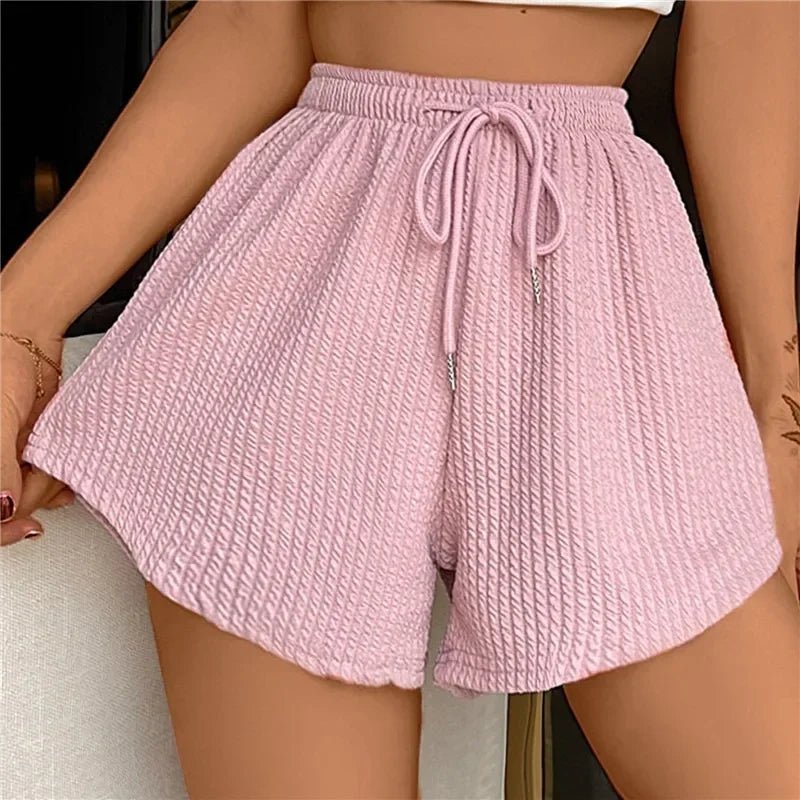 Loose Casual Large Sports Pants Women Summer Shorts High Elastic Lace Up Drawstring Wide Leg Sweat Fitness Running Shorts