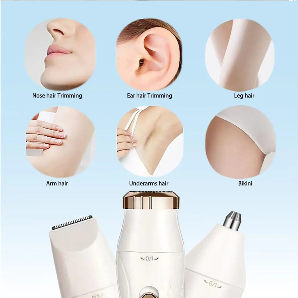 3‑in‑1 Women Electric Hair Remover Facial Body Hair Trimmer Painless Shaver for Nose Eyebrow Leg Armpit Bikini Line USB Charging