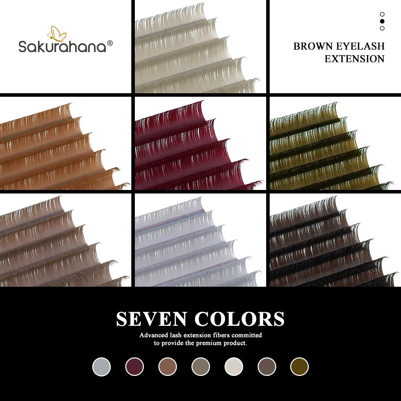 Sakurahana Individual Faux Mink Eyelash Extensions in Caramel, Brown, Teal, and Mocha Colors Professional Tools for Makeup