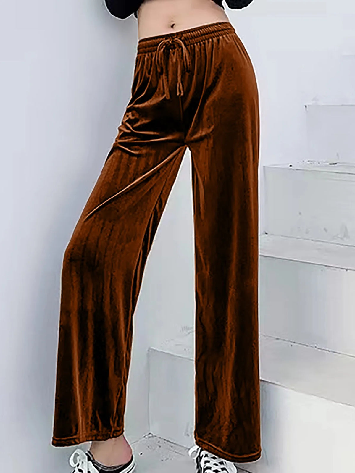Casual Loose Fit Wide Leg Pants Japanese Korean Casual with Elegant Full Length Slight Stretch Elastic Waist Women Pants