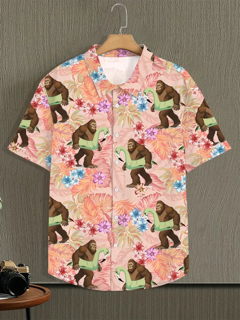 2026 Men's Vocation Lapel Camisa Vacation Hawaiian Shirts Flamingo 3d Print Fashion Unisex Beach Short Sleeve Blouse