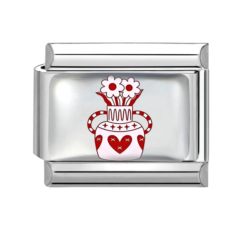 Fashion Red Series Heart Flower Bowknot Cherry Women Men Charm Link fit 9mm Stainless Steel Italian Bracelet Making DIY Jewelry