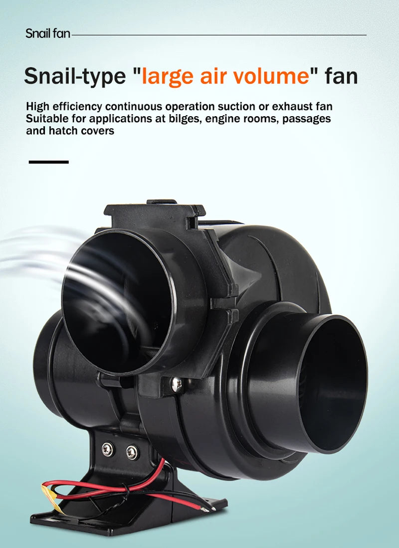 SEAFLO In-Line Bilge Air Blower 130CFM Boat Black Ventilation Marine 12V 2.5AMP Flange Flex Mount For RV Yacht