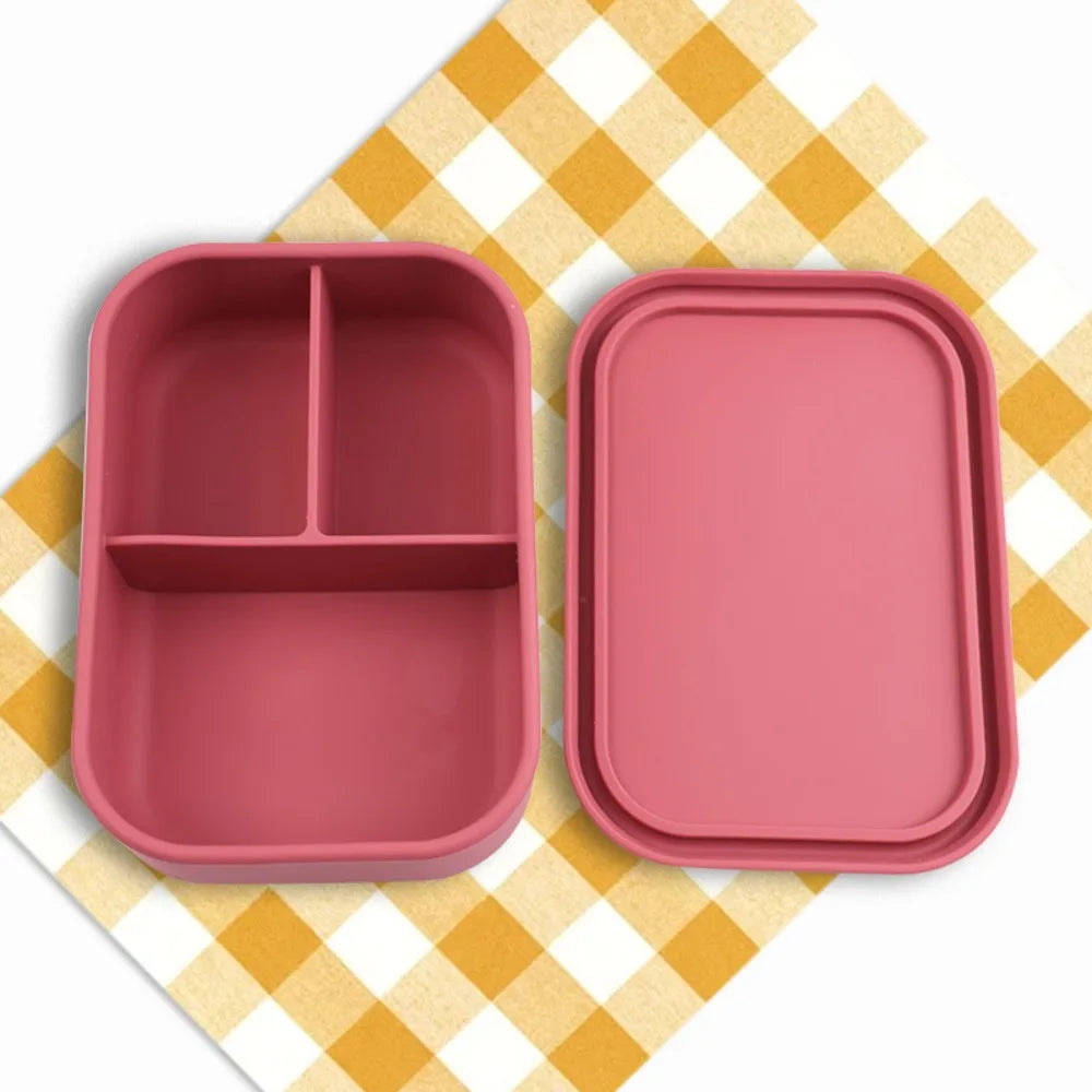 Durable 3 Compartments Silicone Lunch Box Microwavable Rectangular Lunch Container Heat Resistant Picnic box Office