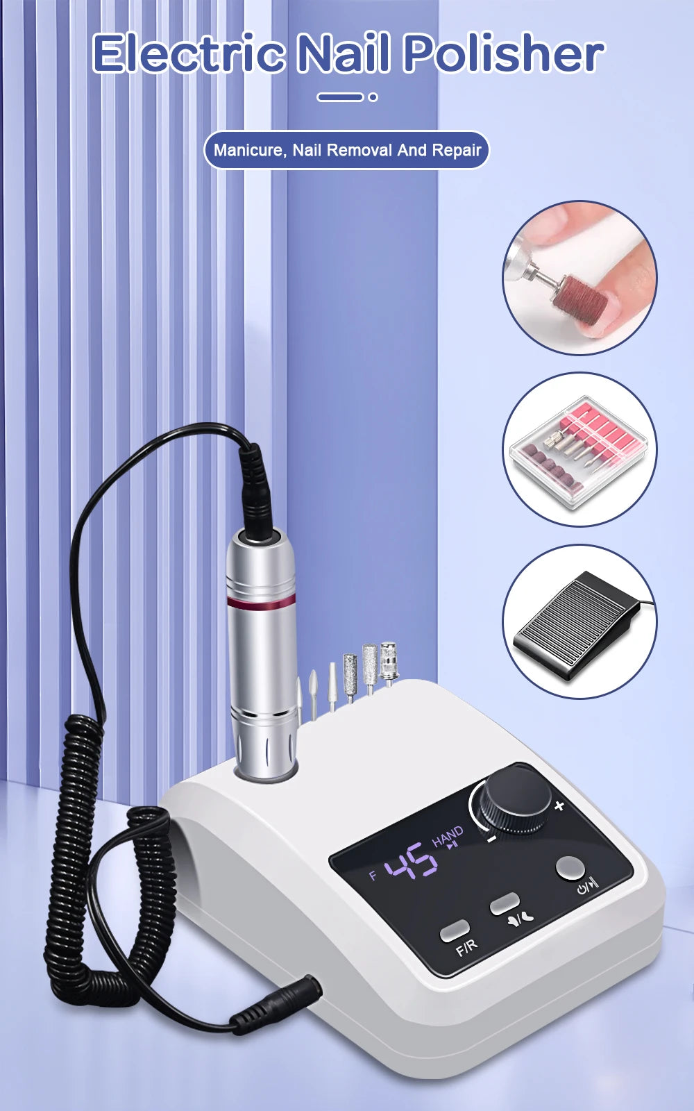 45000 RPM Electric Nail Drill Machine for Nails Electric File HD Display Metal Manicure Pen Professional nail lathe Sander