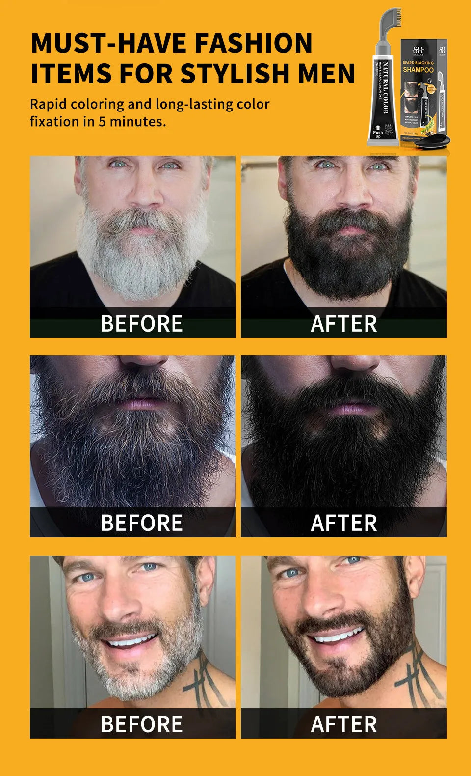 2024 Herbal Extract Black Beard Cream With Comb Rosemary Fast Black Beard Dye Shampoo Instant Hair Dye Cream Beard Care for Men