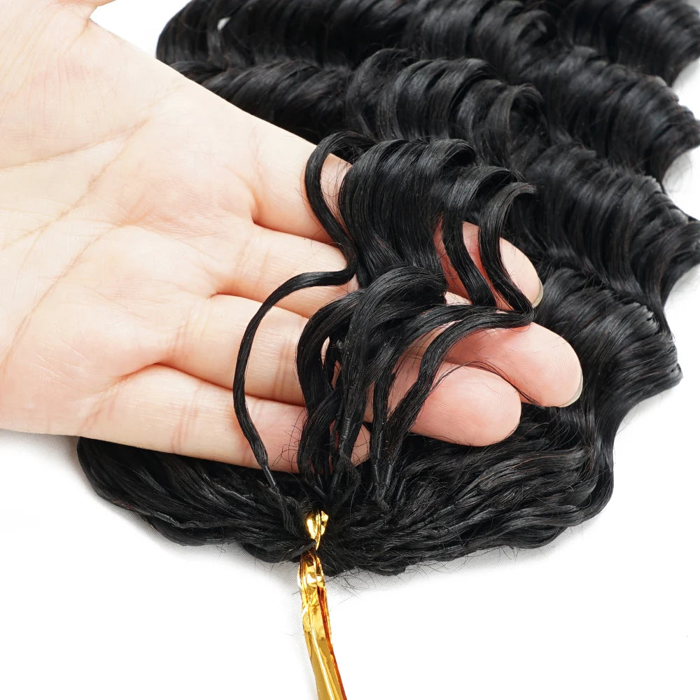 Burmese Curly Crochet Human Hair Pre Looped Deep Wave Human Hair Crochet Miracle Knots Feathered Human Crochet Hair Extensions