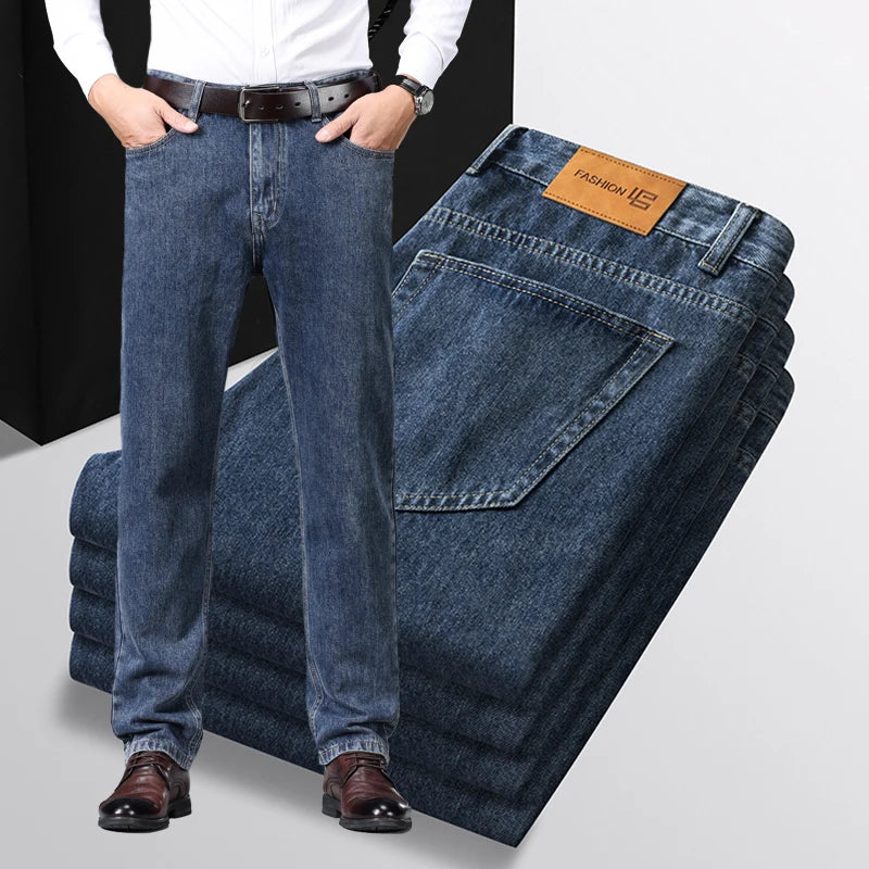 100% Cotton Business Jeans Men's Autumn New Straight Fashion Vintage Trousers Comfortable Male Brand Slim Denim Pants