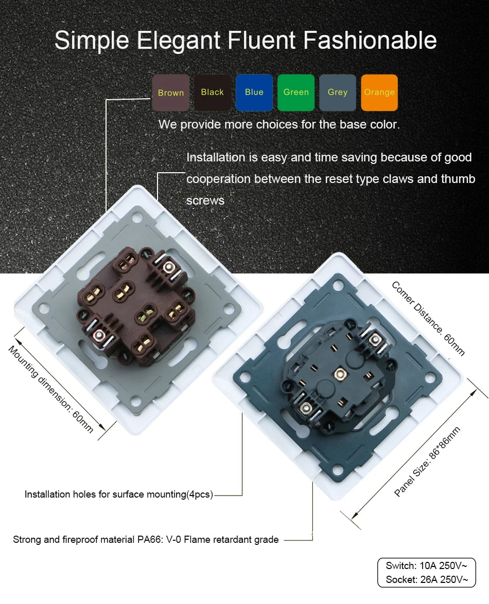 Euro USB Type-C Socket Black Matte Metal Panel Double Triple Electrical Wall SocketS EU Type A+C Outlet with Cap Cover Round Box