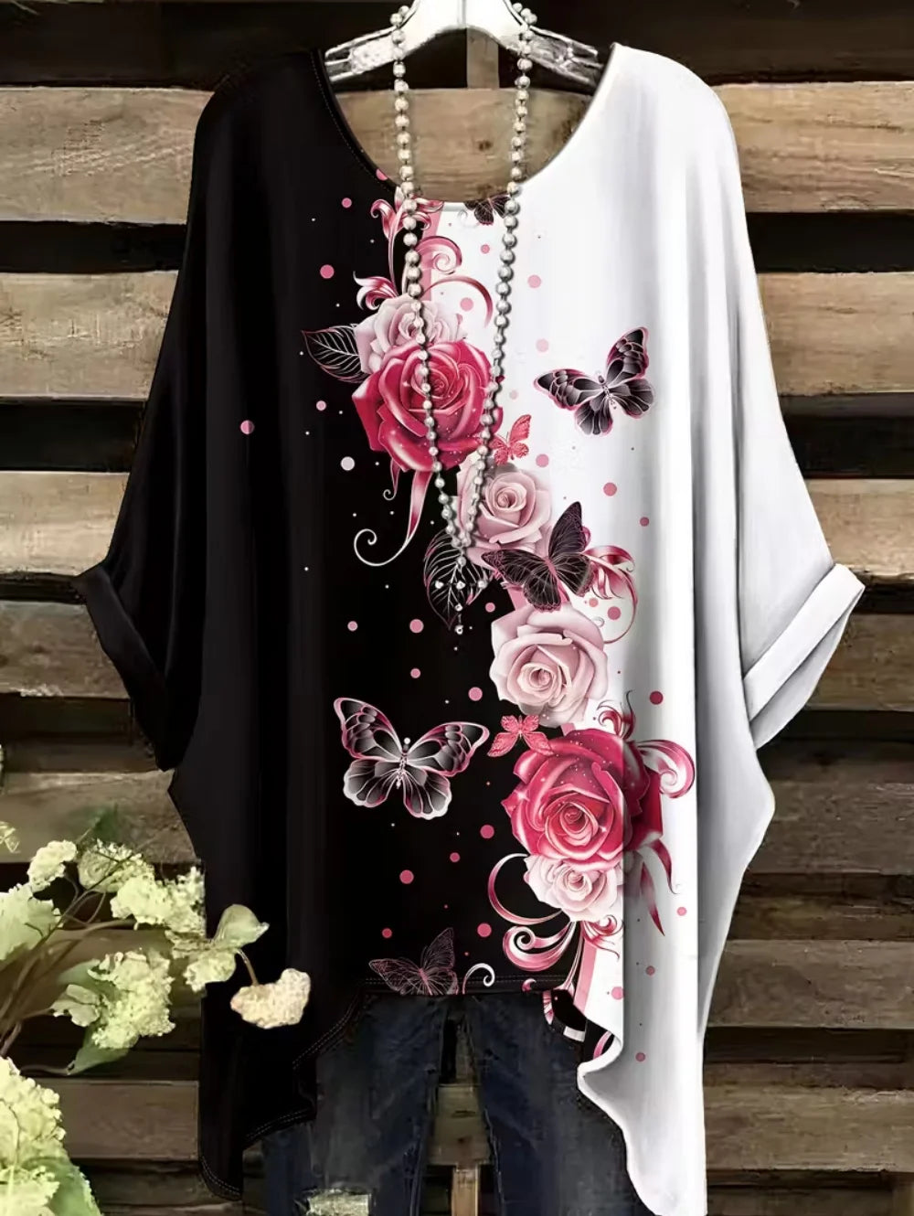 Bohemian Chic Women's T-Shirt Vintage Floral Graphic O-Neck Pullover Short Sleeve Tees Oversized Irregular Hemline Y2k Clothes
