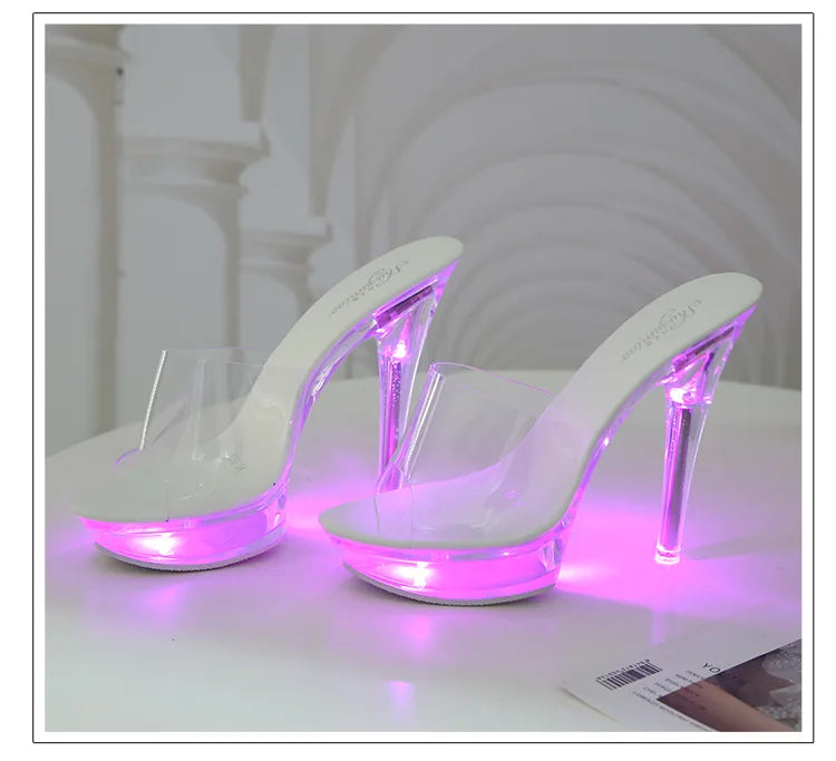 Women's Led Illuminated Sandals Clear Heel Slippers 15CM Sexy Led light Heels LFD-190