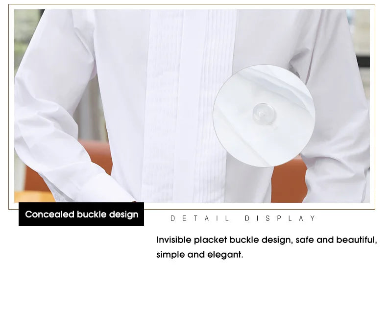 AIMENWANT 2024 Tuxedo Shirts Mens Korea Slim Fit Bow Tie Wedding Shirt White Business French-cuffed Shirt Dress Shirts