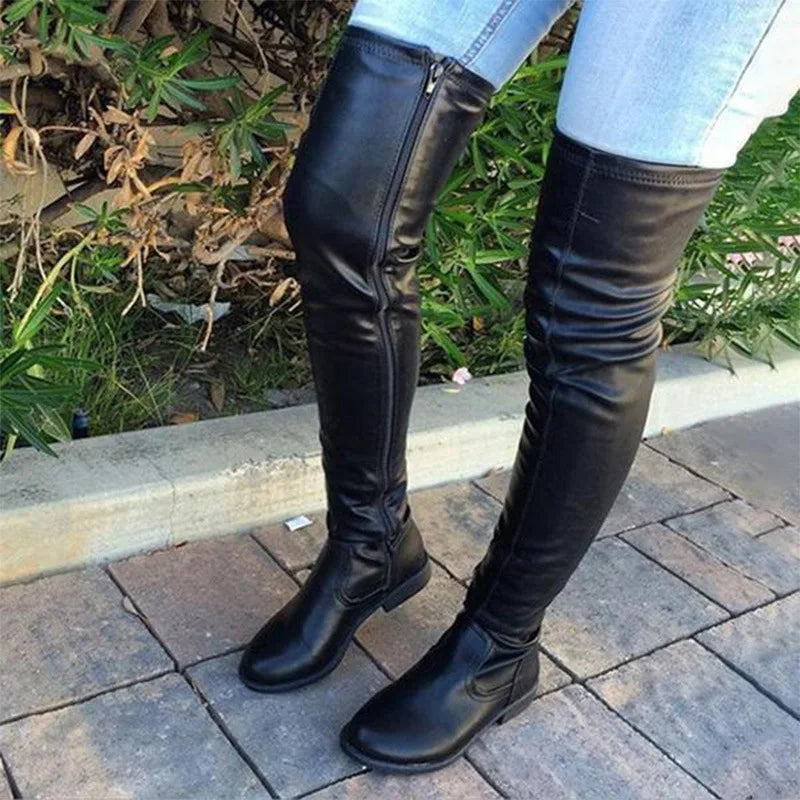 Autumn and winter 2024 new European and n style round head low square with women's plus-size fashionable knee boots