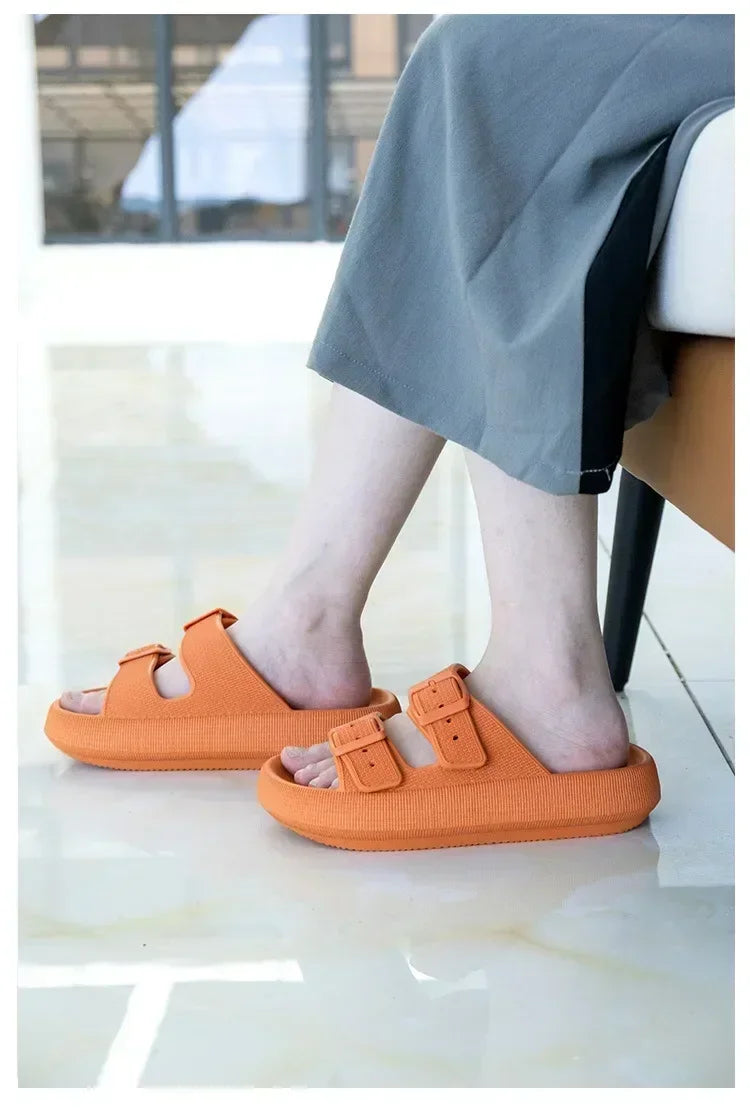 Women Summer Adjustable Sandals Bathroom Home Slippers Outdoor Beach Slides Cloud Casual Soft Flip Flops Non Slip Men Male House