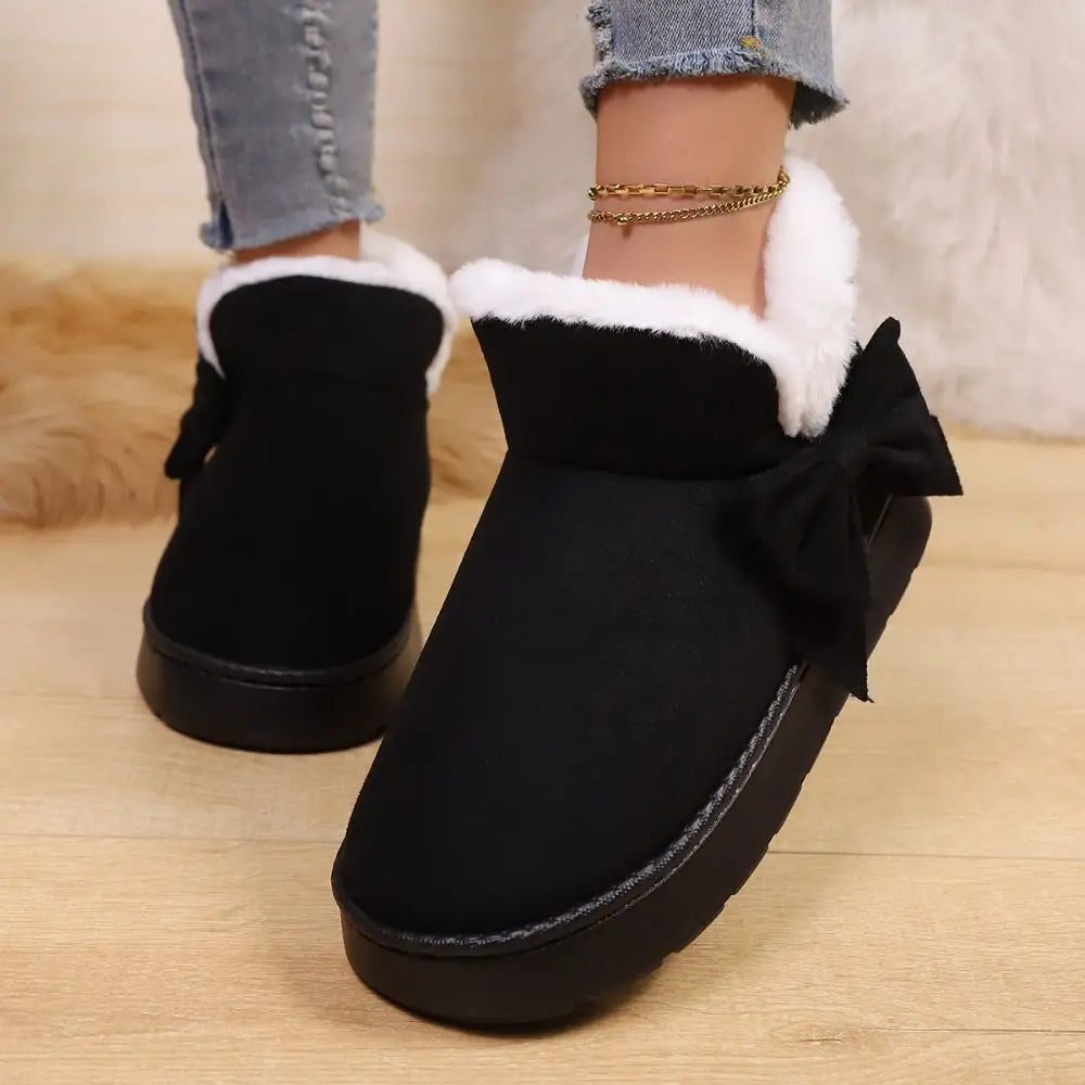Bow-knot Women's Snow Boots Lining Keep Warm Slip-On Platform Boots Soft Comfortable Winter Shoes