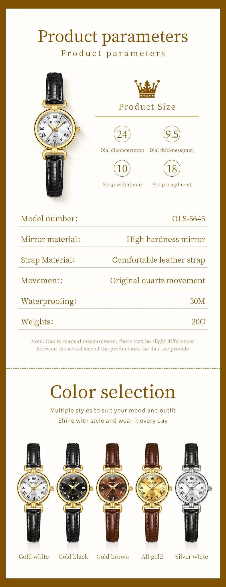 OLEVS 5645 New Women Watches Elegant Original Date Quartz Wristwatch Waterproof Luminous Watches For Woman Leather Strap Watch