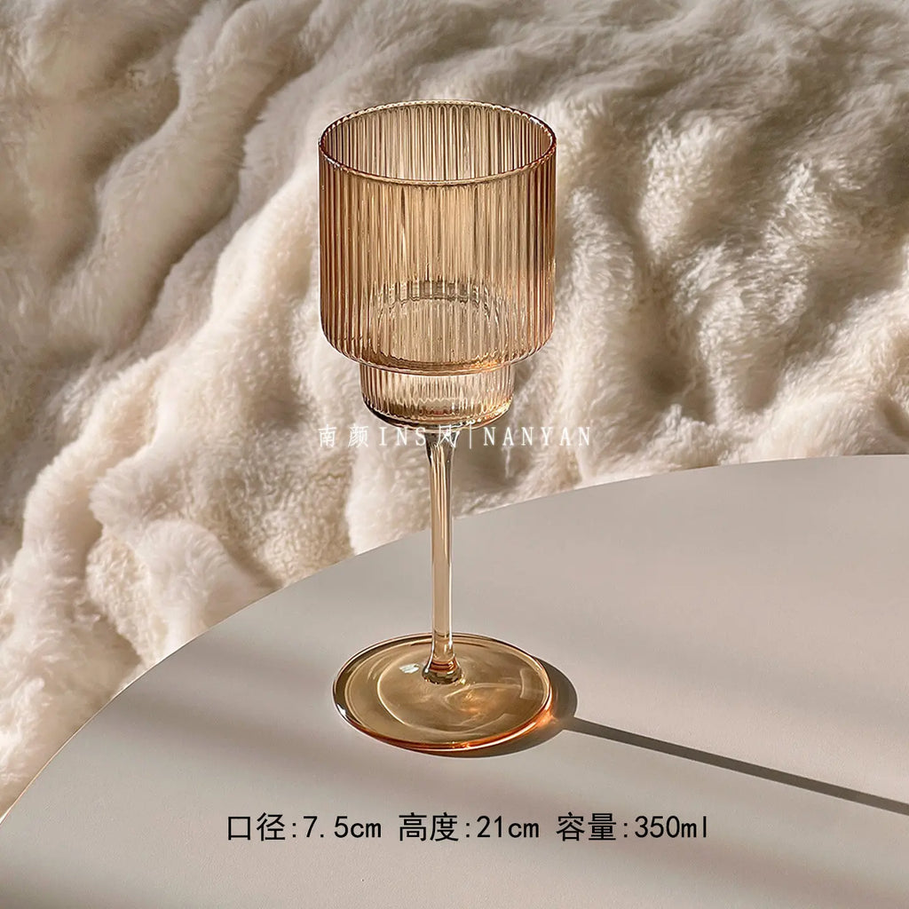 350ml Color Nordic Stripe Goblet Wine Glasses Red Wine Glasses Cocktail Juice Sparkling Water Glasses Party Wedding Barware