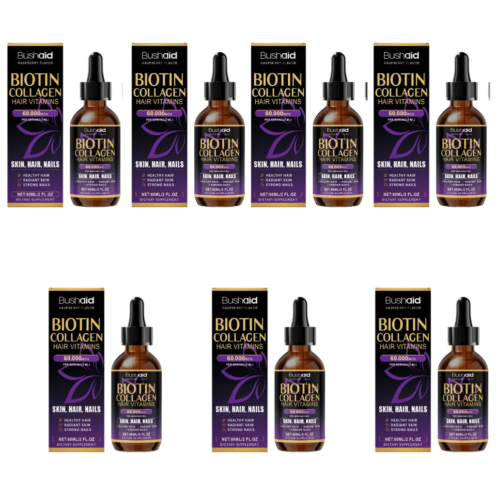 BushAid Biotin Collagen Hair Vitamins Liquid Drops Supports Strong Hair Structure and Helps Maintain Nail Toughness 60ml