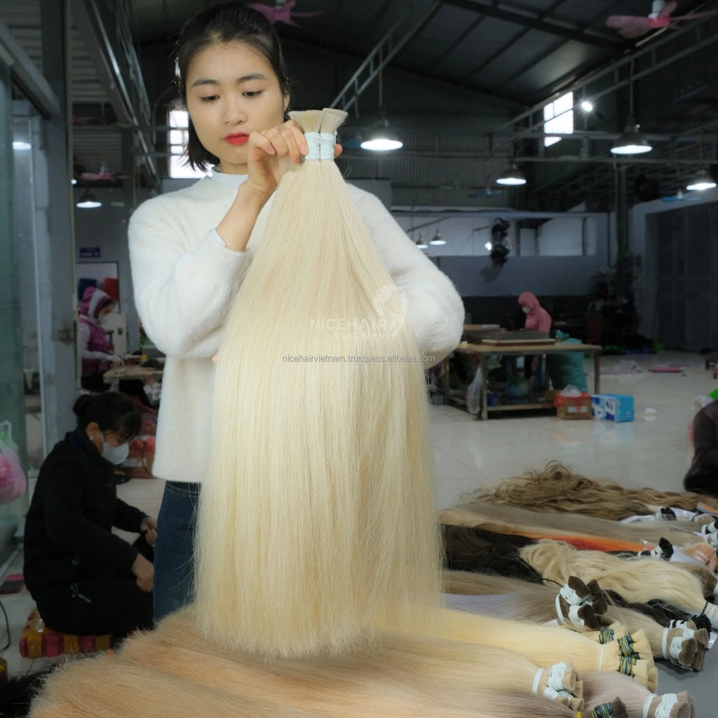 Human Hair Extensions Remy Bulk Blonde Single Drawn Wholesale Vietnamese Original 2026 NiceHairVietNam 100g