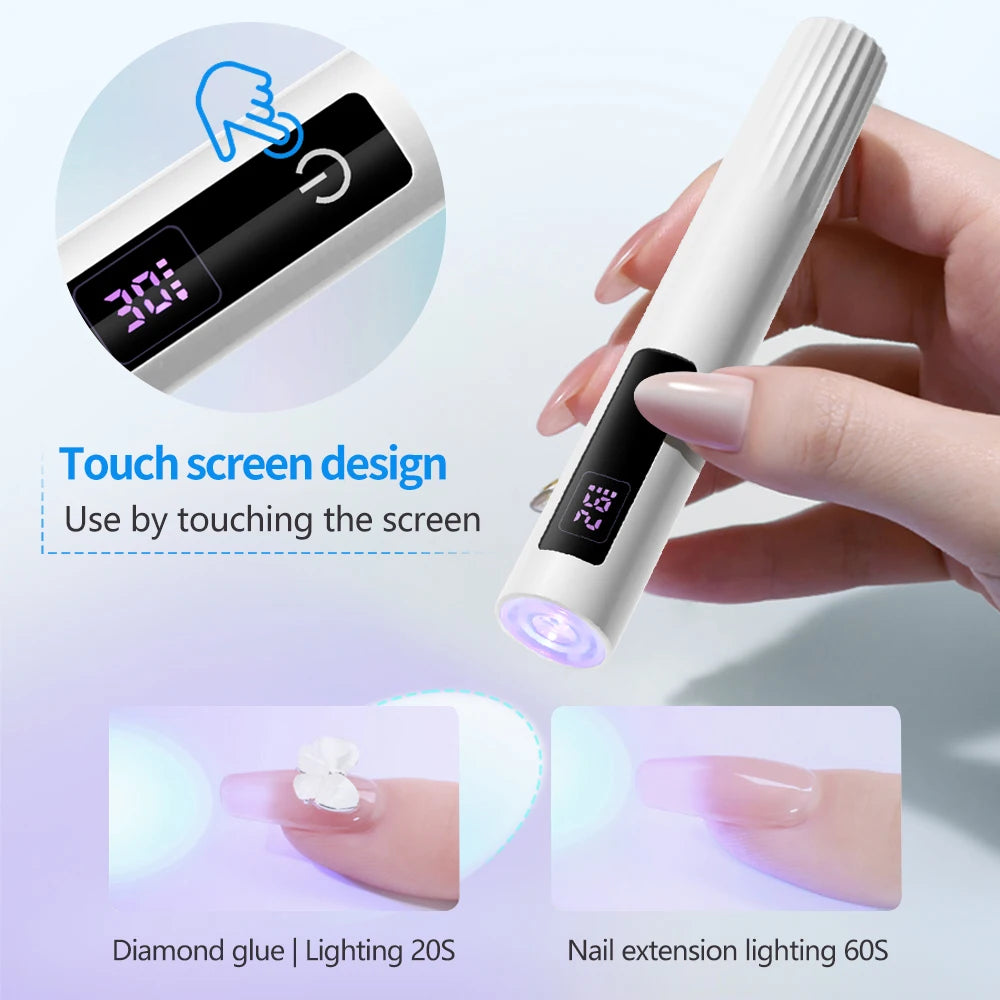 Mini UV Light Cure Nails Lamp with Stand Handheld UV Light with Display for Gel Nail Rechargeable USB Nail Dryer for Fast Curing