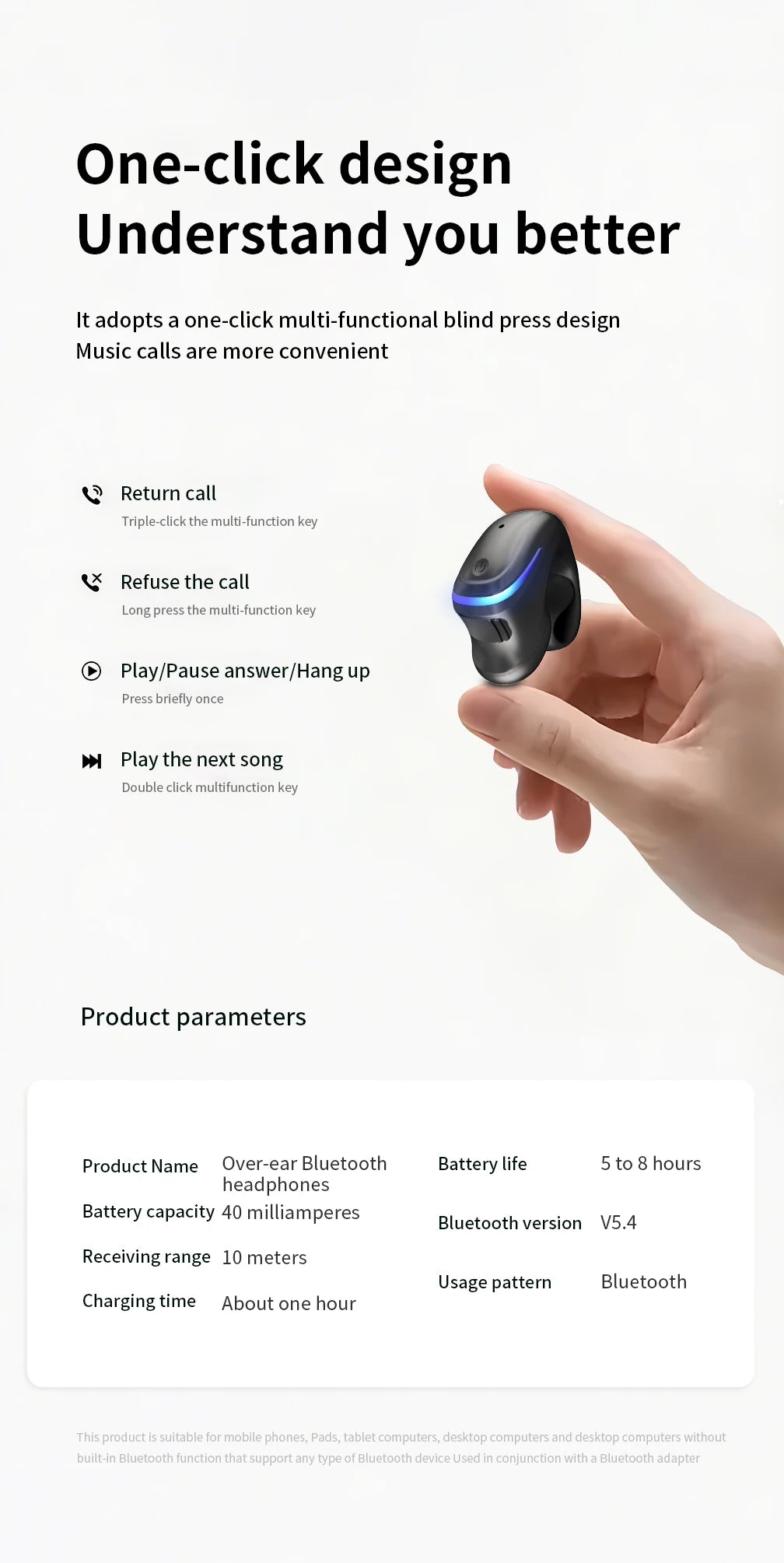Wireless Bluetooth Earphone Sport Headset Long Time Wear Ultra Long Battery Life For iPhone For Huawei For OPPO Sport Earbuds