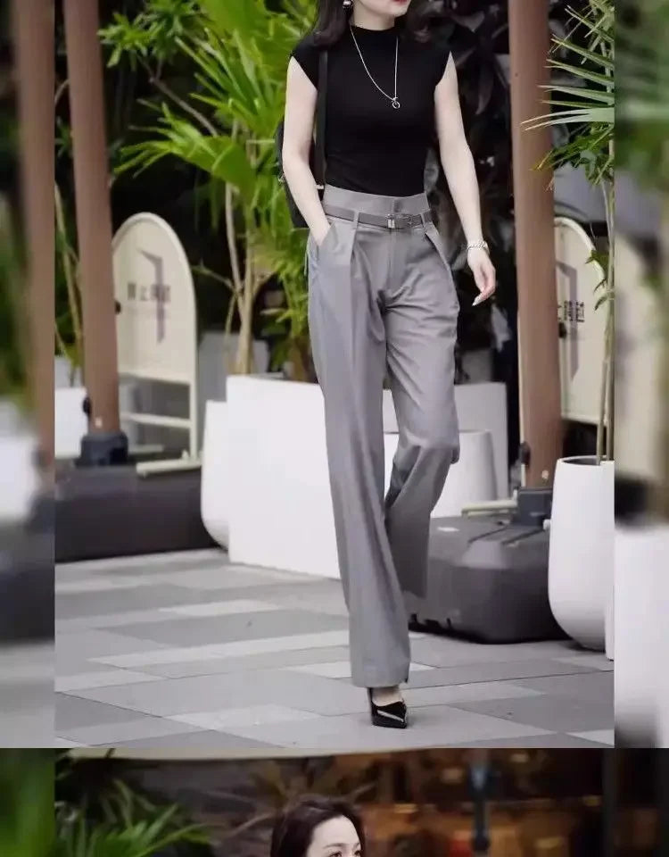 Women's Top and Pants Two Piece Set Formal Summer 2025 Business Ladies Trouser Wide Leg Clothes Clothing Trend Fashion Tailor D