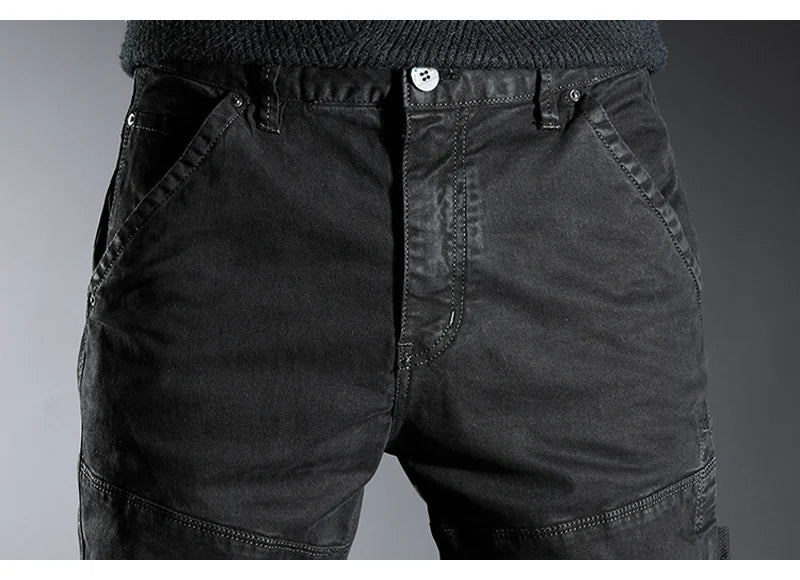 Streetwear Fashion Men Jeans Elastic Stretch Slim Fit Spliced Designer Casual Cargo Pants Hombre Hip Hop Joggers Men Overalls